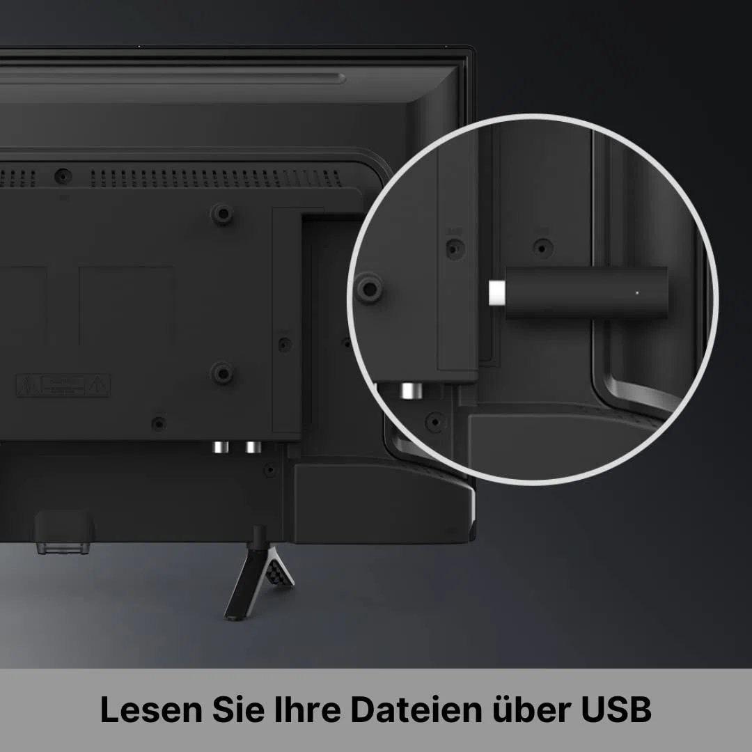 STRONG - 24 Zoll (60 cm) HD Fernseher SRT24HE4023-12V Fernseher ideal für Wohnwagen, Wohnmobil - Triple-Tuner - 2 HDMI-Anschlüsse (1 ARC), 1 USB-Port, Mini-AV, Antennen-/SAT-Anschluss - schwarz
