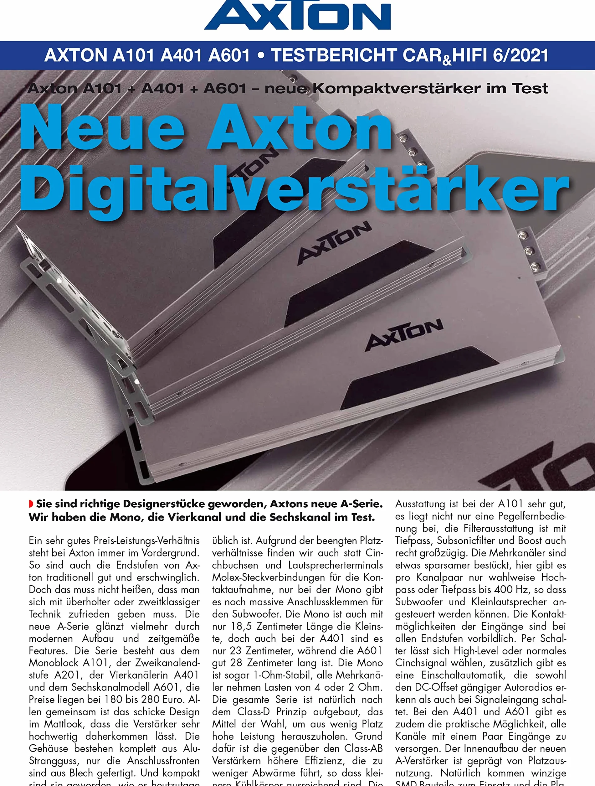AXTON A601: Leistungsstarker 6-Kanal Verstärker fürs Auto, 6 x 100 Watt, Class-D Digital Endstufe mit High-Level Eingängen, geeignet für Fahrzeuge mit Start/Stopp Automatik