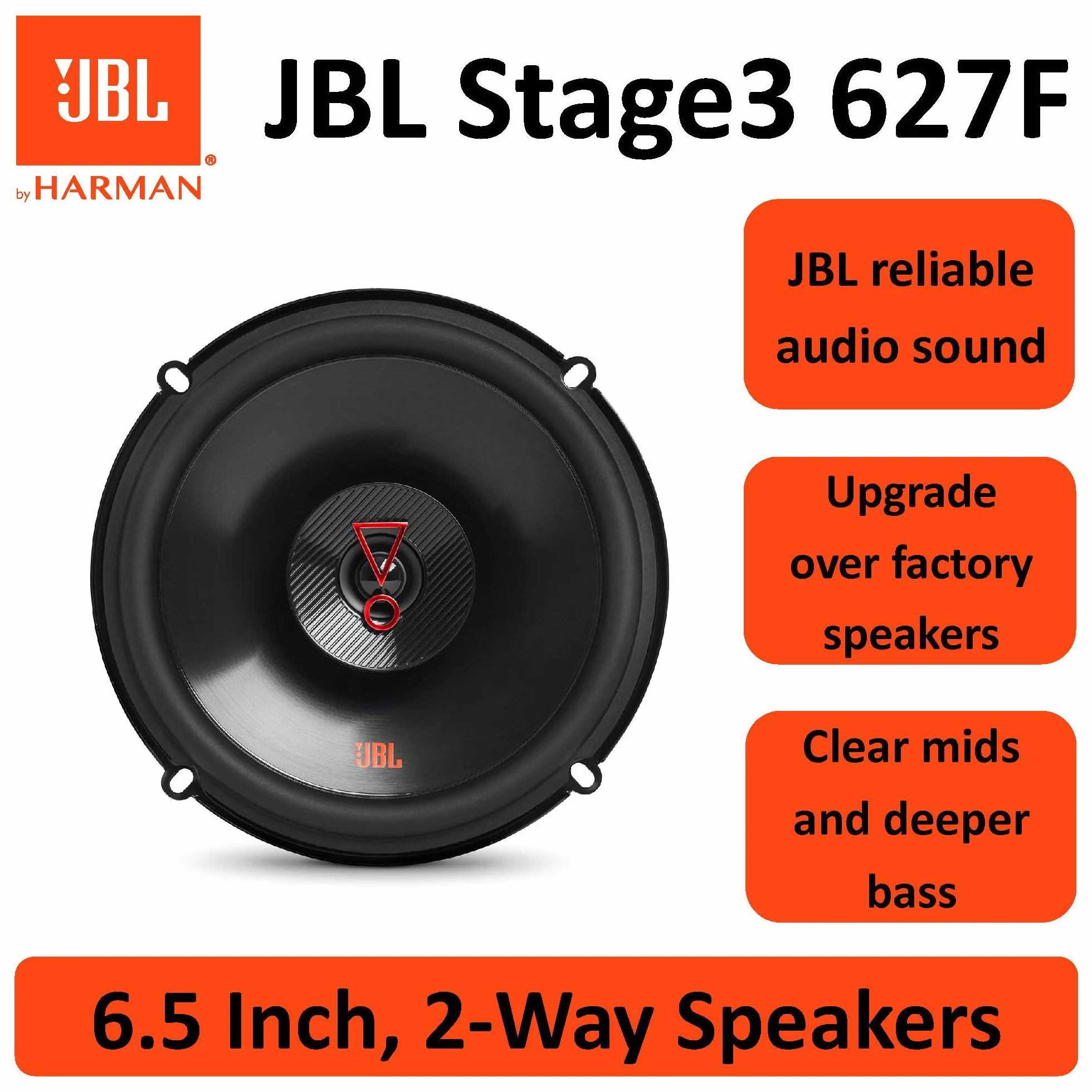 JBL Stage3 627F 2-Wege-Autolautsprecher-Set 16 cm — 225 Watt Harman Kardon Lautsprecher — 2-teiliges großes Auto-HiFi-Stereosystem — 160 mm — 6,5 Zoll ohne Grillabdeckung
