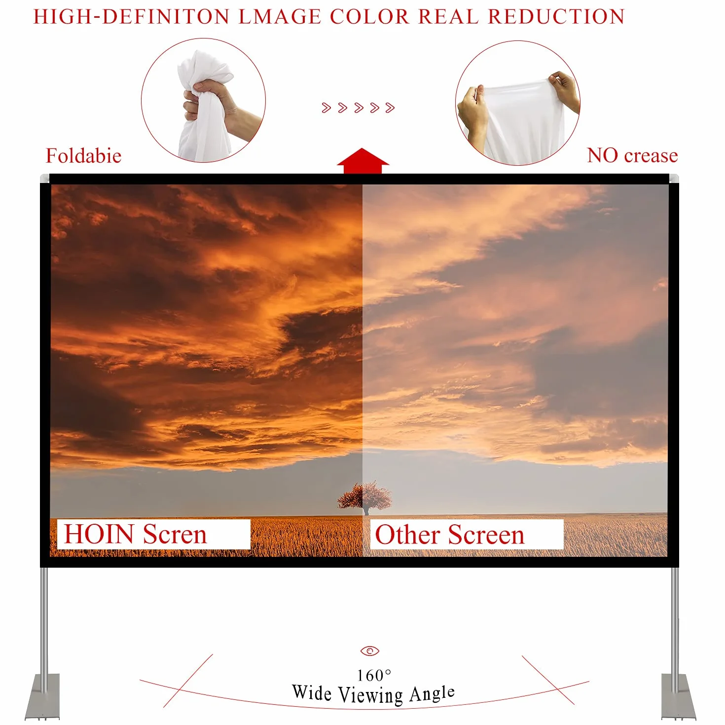 Projektion Leinwand mit Stand 100 Zoll HD 4K Outdoor Indoor Projector Screen Schnelles Falten Tragbare Filmleinwand 16: 9 Full-Set-Tasche für Heimkino, Camping und Freizeitveranstaltungen