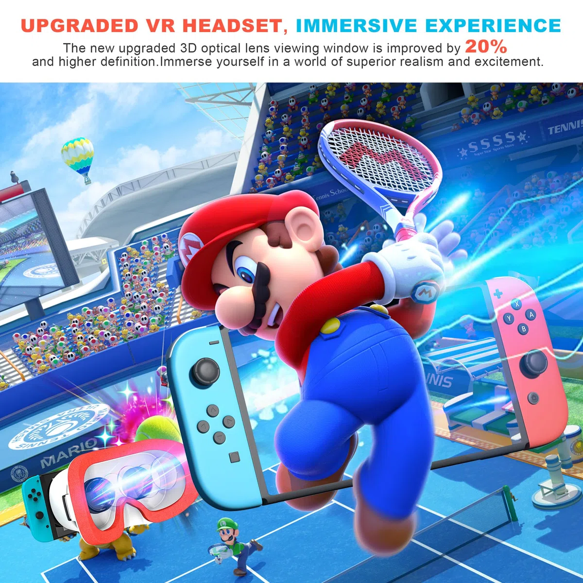 VR-Headset für Nintendo Switch & OLED-Modell, verbessern Sie Ihre Switch 1/OLED VR-Spiele mit Virtual Reality 3D-Brille, verstellbaren HD-Objektiven und bequemem Kopfband, coole Brillen für Kinder