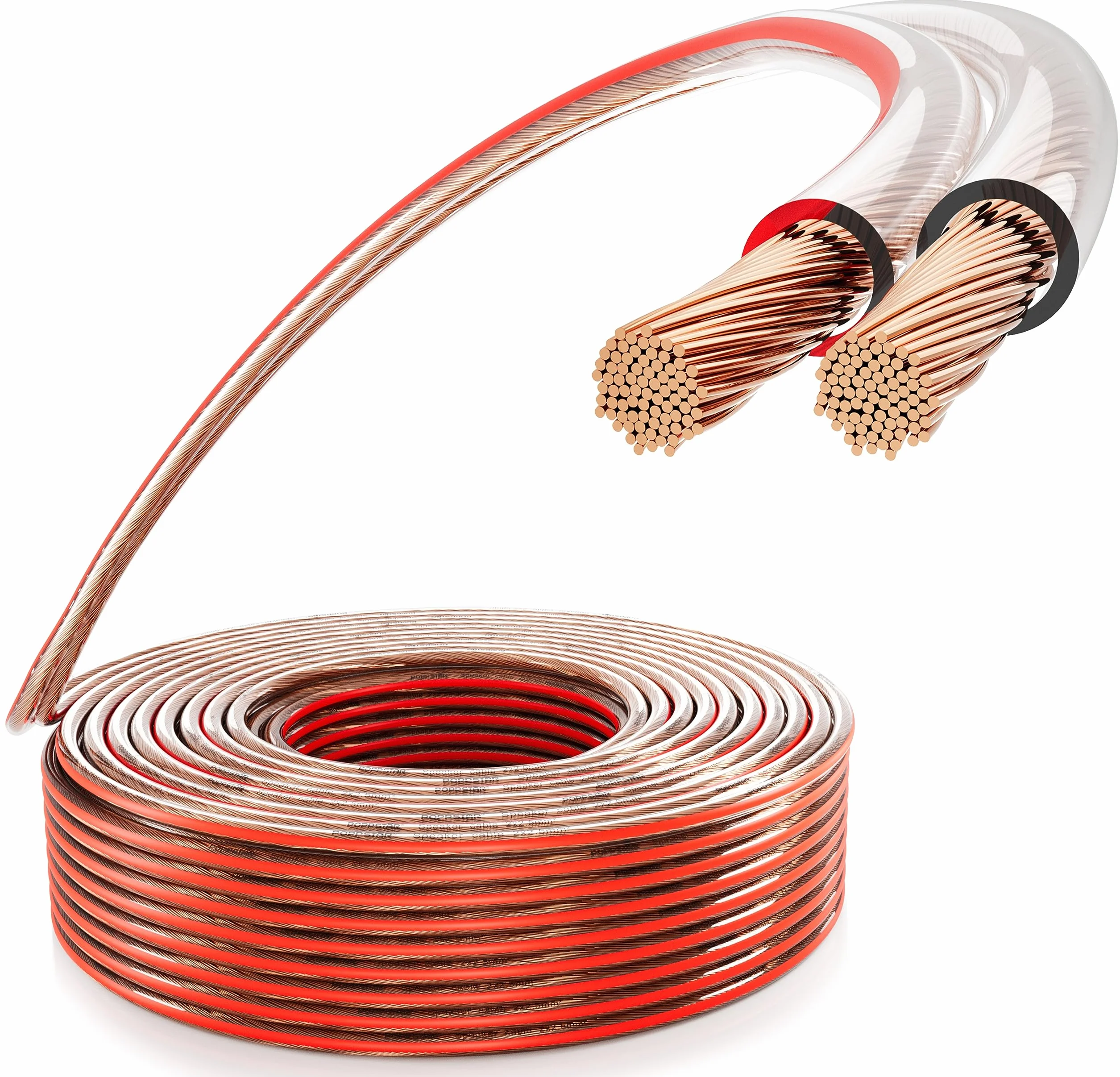 Poppstar 50m Lautsprecherkabel 2x2,5 mm² (Vollkupfer-Innenleiter OFC 99,99%, PVC Mantel transparent)