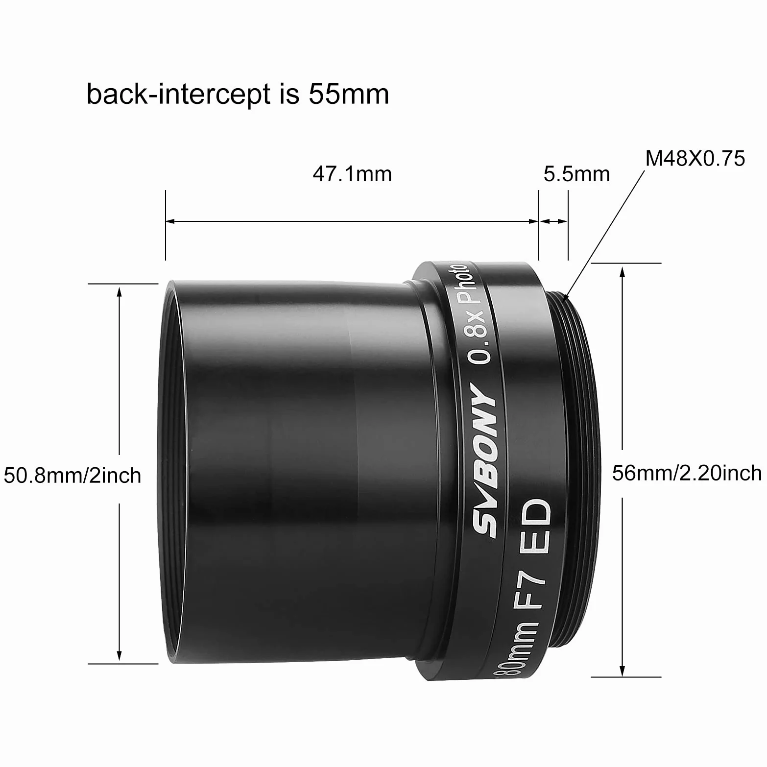 Svbony SV193 Fokusreduzierer, 2 Zoll 0.8X Feldglätter, FMC Optik für SV503 Refraktor Teleskope Astrofotografie