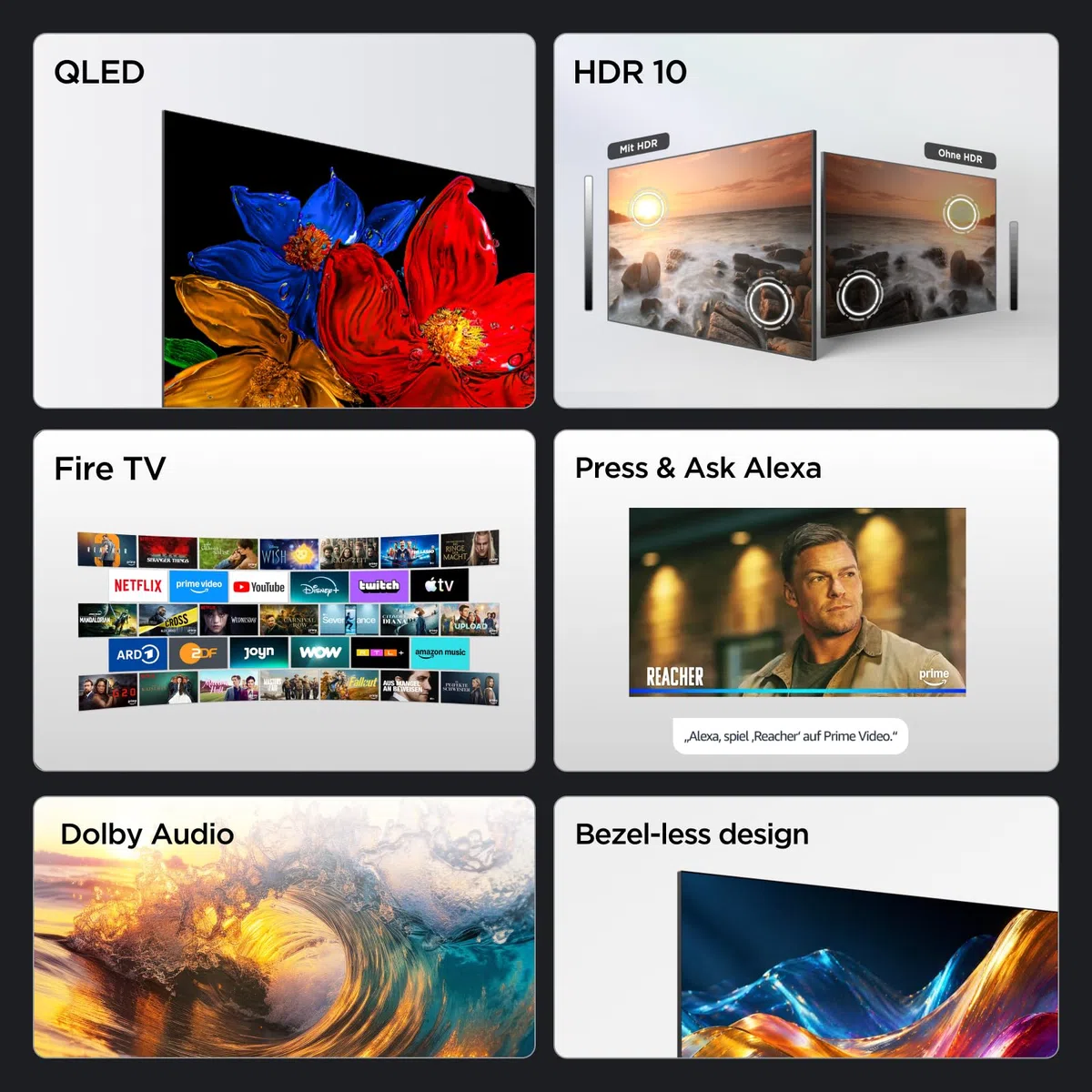 TCL 43V5D – 43 Zoll Full HD, QLED, HDR, Direct LED, Fire TV, Press and Ask Alexa, AirPlay 2, Rahmenloses Design in Metall-Optik