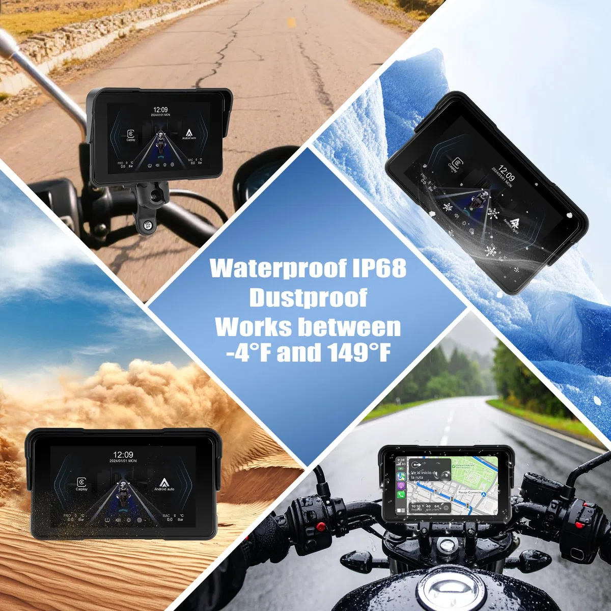 SIXWIN Motorrad Carplay Bildschirm für Moto mit Wireless Carplay Android Auto, 5 Zoll HD Touchscreen Tragbare Autoradio IP68 Wasserdicht Motorcycle GPS-Navigation Dual-Bluetooth Siri/GOO-gle