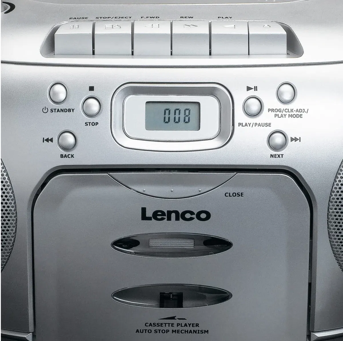 Lenco SCD-420 Silver Tragbares UKW-Radio mit Toplader CD-Spieler und Kassettendeck, LCD Display, Wiederholungsfunktion, Auto-Stopp, Kopfhöreranschluss, Default