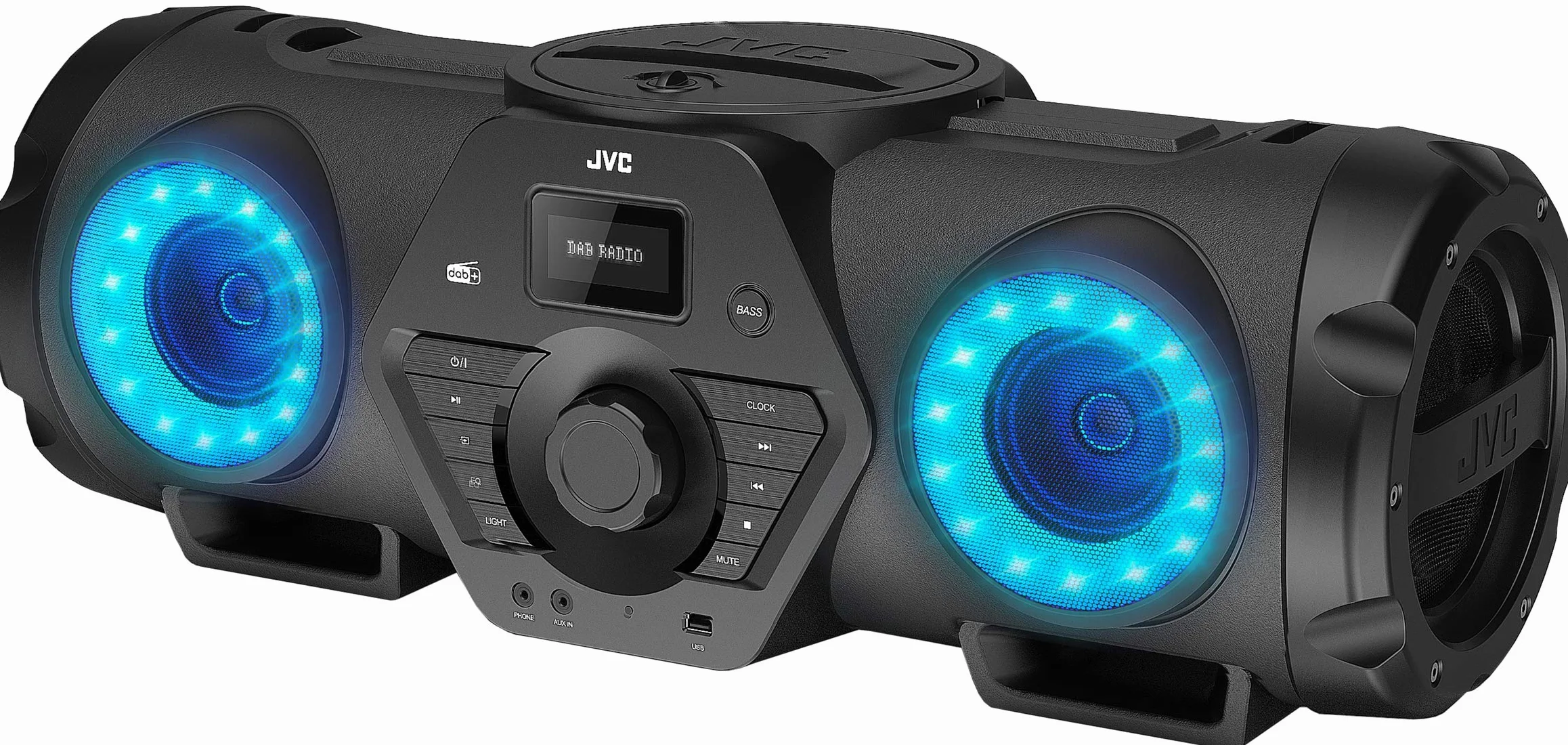 JVC Boomblaster RV-NB300DAB, 2 x 30 Watt, DAB+, UKW, Bluetooth, CD, USB, Line-In, Gitarren- & Mikrofoneingang, Fernbedienung