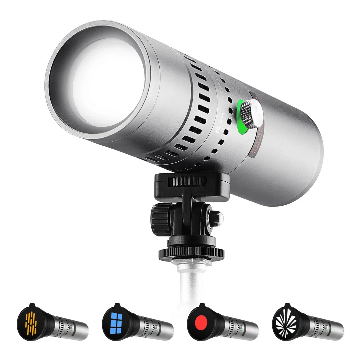K&F CONCEPT SP25C 25W RGB LED Fotografie Taschenlampe mit Gimbal,Silber | 6500K Dimmbar & Zoombar DIY GOBO Light mit 9000mAh（3.7V）, 20 Lichtfiltern Umgebungslicht, 30W Schnellladung Sunset Fülllicht