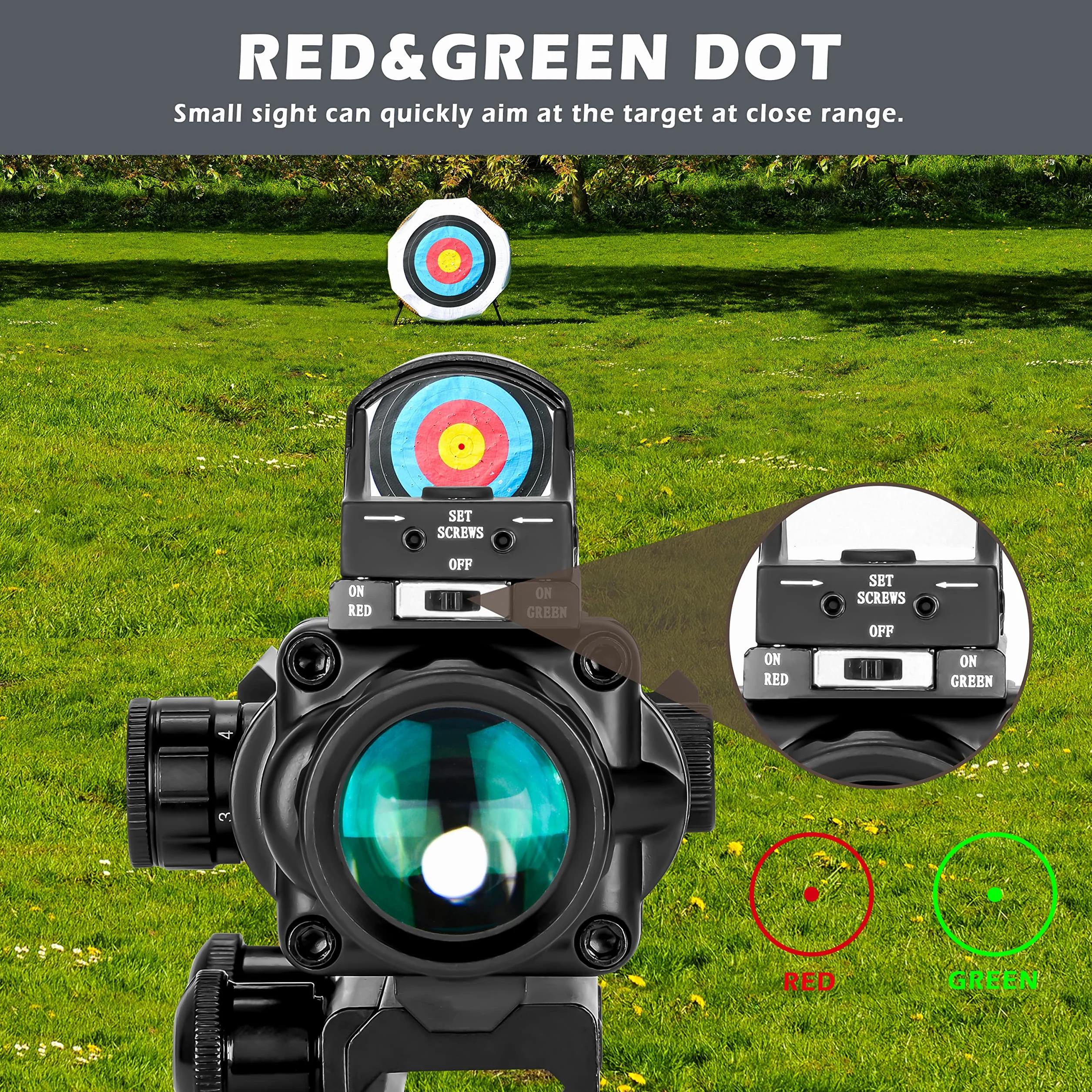 AOMEKIE Zielfernrohr 4x32mm mit 20mm/22mm Schiene Airsoft Red Dot Visier Sight Leuchtpunktvisier Rotpunktvisier für Jagd Softair und Armbrust