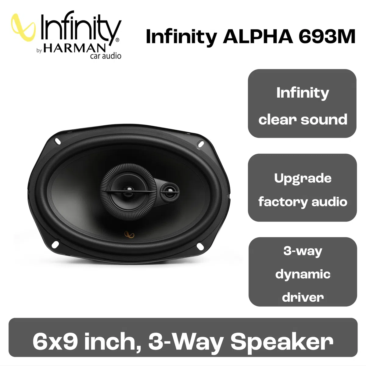 Infinity Alpha 693M 3-Wege Koaxial Lautsprecher Auto 152x22cm, 6x9 Zoll, von Harman Kardon Car HiFi mit 65W RMS und 195W Peak, satter Bass Boxen Set - Paarweise