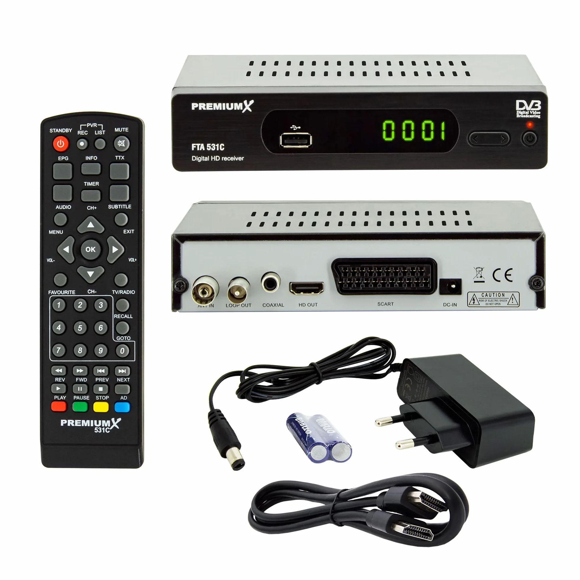 PremiumX Kabelreceiver DVB-C FTA 531C Digital FullHD SCART HDMI USB Mediaplayer, TV-Receiver Kabel-Fernsehen