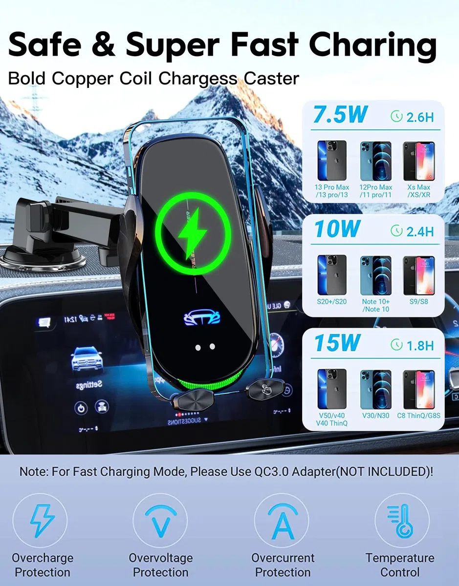 15W Handyhalterung Auto mit Ladefunktion, Kfz Ladegerät Induktive Ladestation Auto Handyhalter Lüftung, Automatische Klemmung Handyhalterung Auto Induktives Laden für iPhone Samsung LG usw