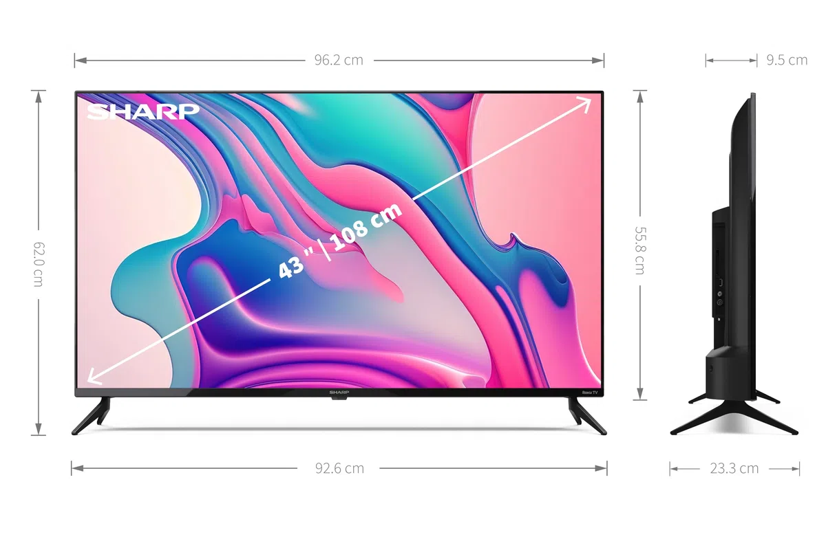 SHARP 43FD2E Full HD Smart TV, (108 cm/43 Zoll, Roku TV nur in Deutschland verfügbar, Rahmenlos, HDR10, Dolby Digital) | HDR10, AV1-Codec, 3 HDMI, WLAN, ohne Rahmen