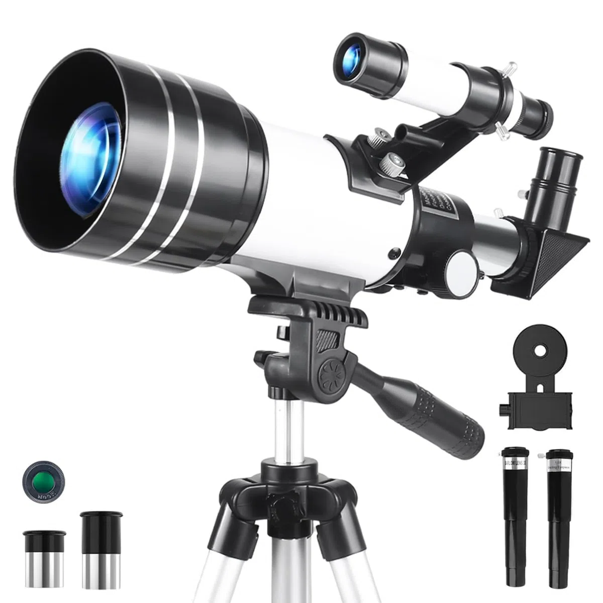 Teleskop für Kinder & Anfänger 70mm Aperture 300mm Refraktor mit Stativ Okulare Mondfilter Astronomie (Weiß)