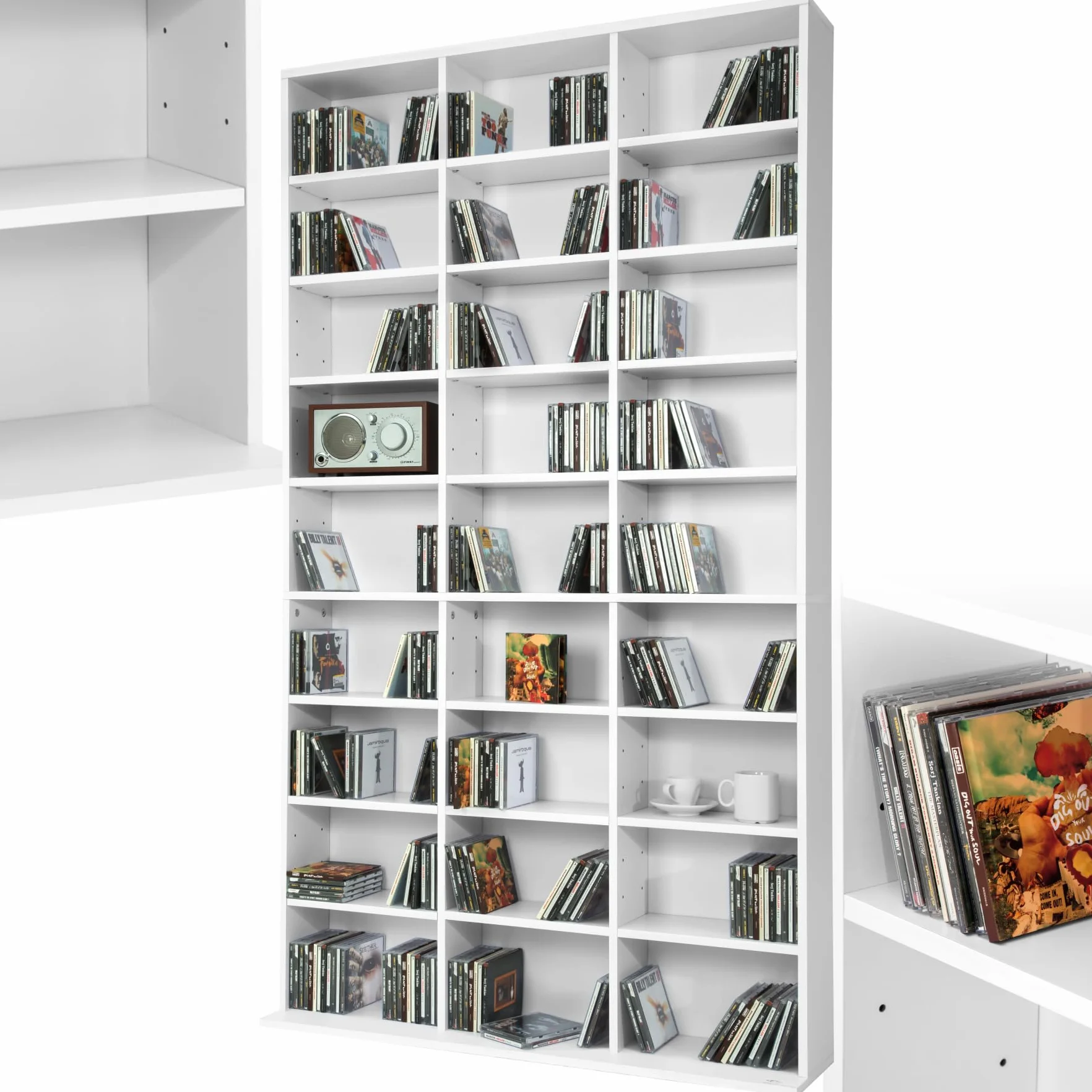 tectake Regal Aufbewahrung, offene Schrank Wand stehend für CDs, DVDs, als Bücherregal, Raumtrenner, Ständer oder Vitrine für Sammlungen und Hobby - weiß