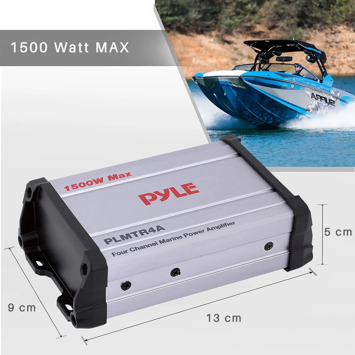 Pyle 4-Channel Marine Amplifier Receiver - Waterproof and Weatherproof Audio Subwoofer for Boat Stereo Speaker & Other Watercraft - 1200 Watt Power, Wired RCA, AUX and MP3 Audio Input Cable - PLMTR4A