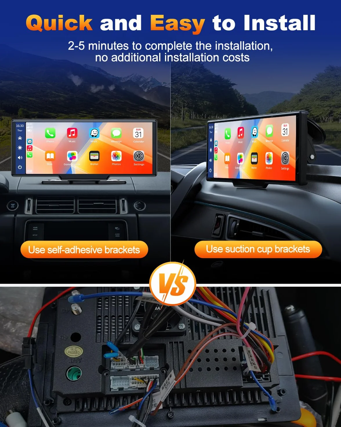 Volam Wireless Carplay Android Auto Display mit 9,26 Zoll Touchscreen, Mirror Link, Live-Navigation, Musikspielen, Siri, Google-Assistent, Bluetooth 5,0, AUX, FM