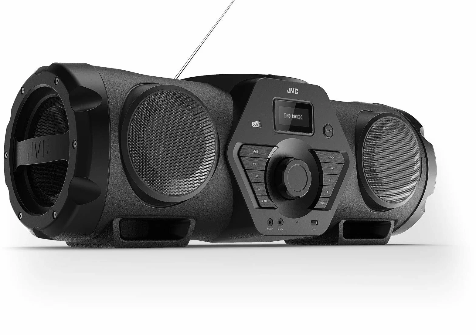 JVC Boomblaster RV-NB300DAB, 2 x 30 Watt, DAB+, UKW, Bluetooth, CD, USB, Line-In, Gitarren- & Mikrofoneingang, Fernbedienung