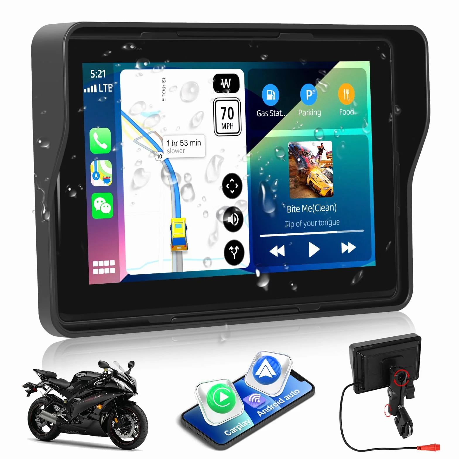 CAMECHO [2026] Carplay Motorrad Dash Navi Display für Moto, 5 Zoll HD-Touchscreen Wasserdicht Motorcycle Navigationsgeräte mit Wireless Carplay Android Auto Bluetooth GPS FM EQ Ton
