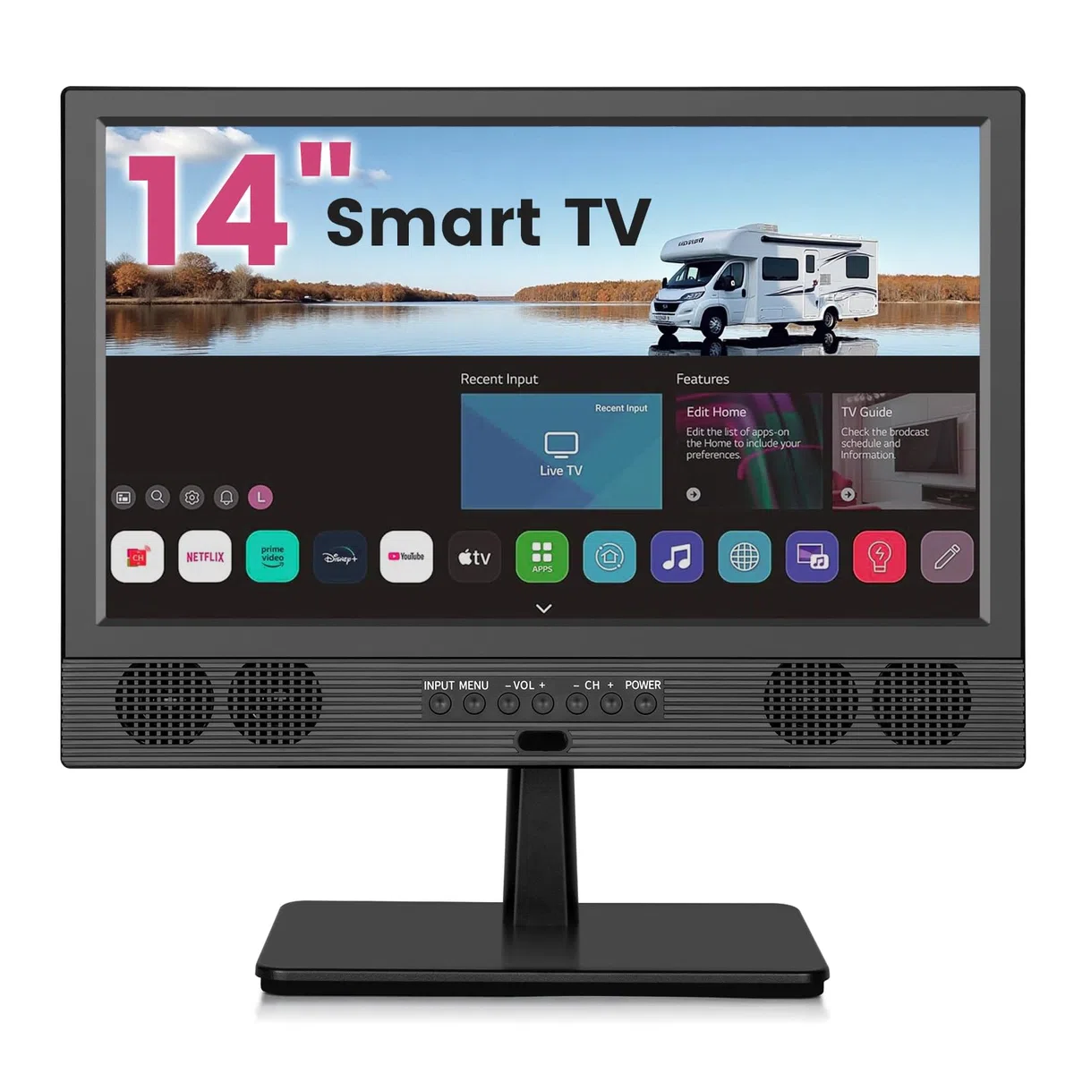 ZOSHING 14 Inch Small Smart TV HD 1080P LED, Flat Screen Smart Television with T2 Tuner/HDMI/USB/AV for Kitchen, Motorhome, Camper, Home & Bedroom or Entertainment on the Go (14inch)
