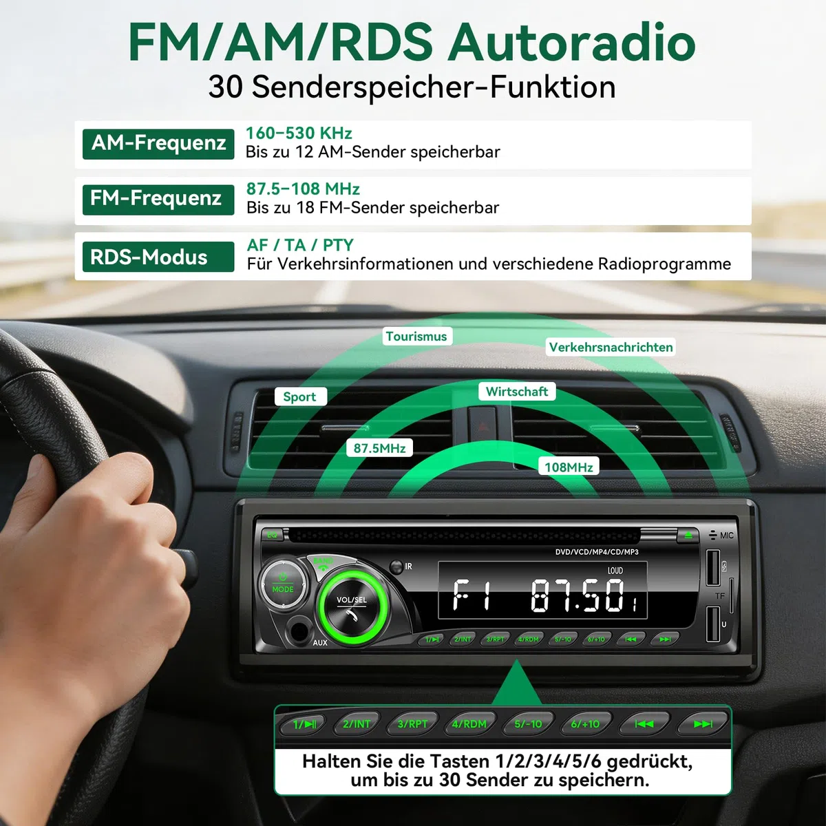 Autoradio Bluetooth mit CD DVD Player, Wistrue RDS/FM/AM Autoradio 1DIN,7 Farben Radio mit 2 USB SD/AUX/Lenkradfernbedienung,MP3 Player
