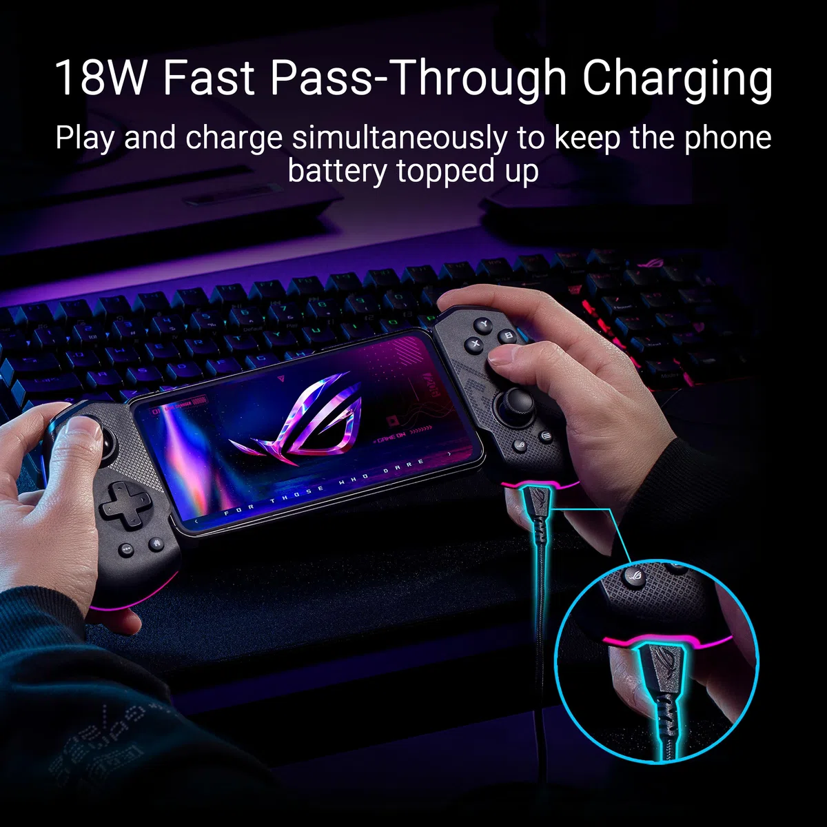ASUS ROG Tessen Mobile Gaming Controller (Smartphone Controller, Aura RGB Beleuchtung, 18W Passthrough-Schnellladung, Latenzfrei mit 500 Hz über USB Typ C, anpassbare Tastenbelegung)