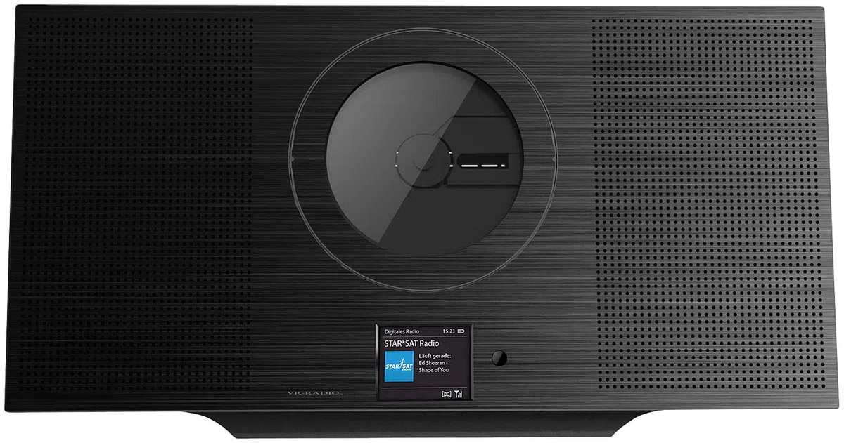 VR-Radio Wandradio flach: Stereoanlage, Alu, Internet-Radio/CD/DAB+/Bluetooth, 60W, DSP, schwarz (Radio flach Wandmontage, vertikale Stereoanlage, Box)