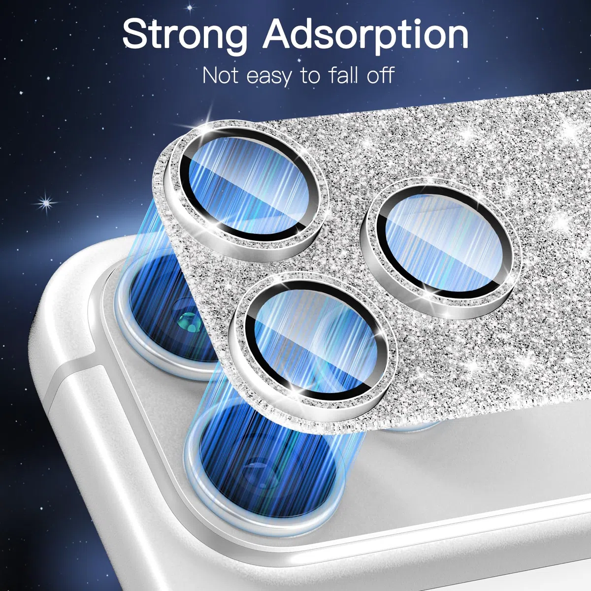 [2 Pack Bling Kamera Objektiv Bildschirmschutz für iPhone 17 Pro Max mit 9H gehärtetes Glas Luftfahrt Aluminium Platte Abdeckung Metallring, Nachtkreis, HD Klarheit-Glitter Silber