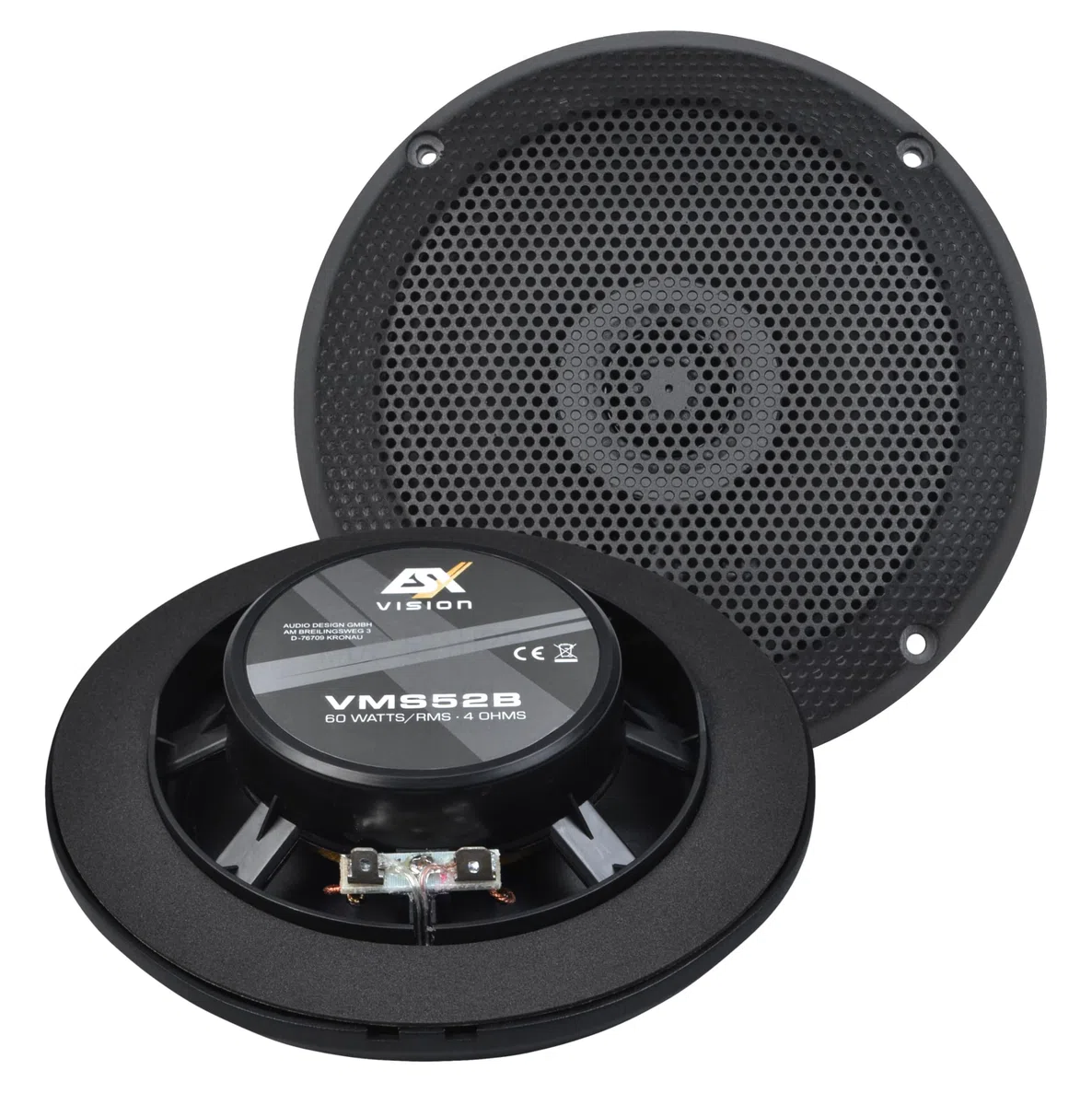 ESX VMS-52B - schwarzer 13 cm 2-Wege-Koax für Marine/Outdoor/Caravan | extrem flach - Einbautiefe 2,5 cm | UV-Beständig und feuchtigkeitsresistent | 1 Paar