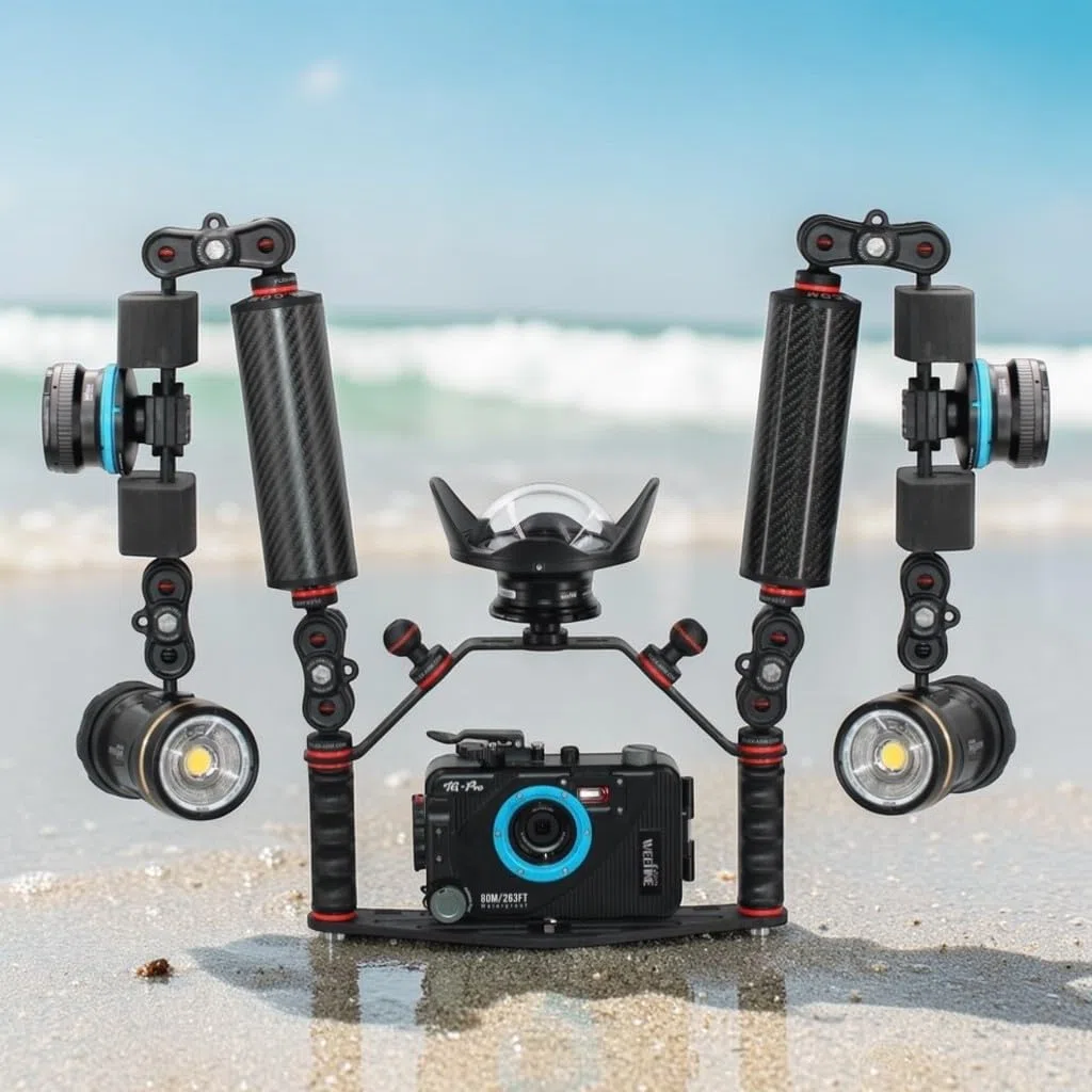Kameraschiene für Unterwassergehäuse Universelle Doppel-Armset 18 cm Ys Adapter für Unterwasserblitz Unterwasserfotografie FLEX-ARM ST20216