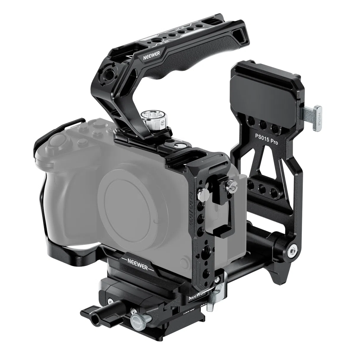 NEEWER CA011 FX3/FX30 Kamera Cage Set Kompatibel mit Sony FX3 FX30 DJI RS4 RS3 RS2, Video Rig Stabilizer mit CA007 Top Handle 3/8" Schraube für PS015 Pro Arca Type V Mount Battery Plate