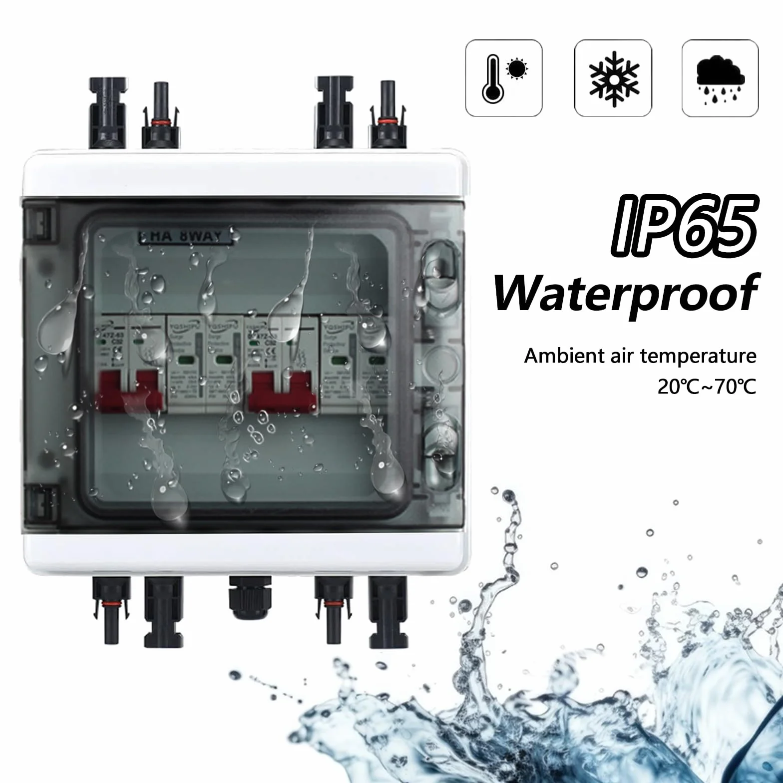 Überspannungsschutz PV, 2 in 2 out DC Trennschalter Blitzschutz Leitungsschutzschalter 2 String 1000V DC 40A 20-40KA Generatoranschlusskasten IP65 Wasserdicht Solar Anschlusskasten für Photovoltaik