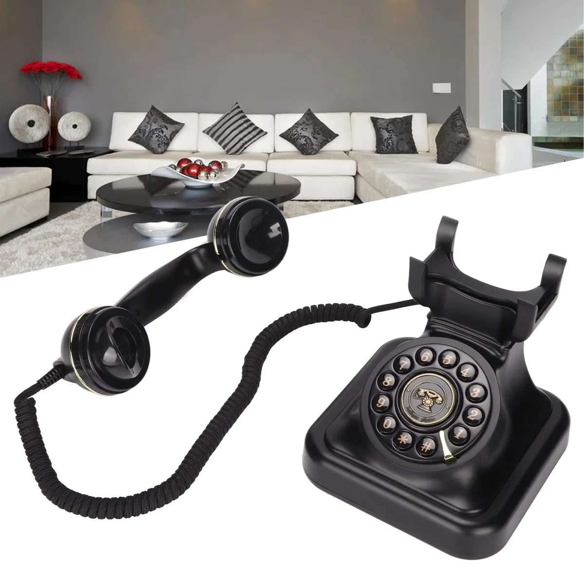 Vintage-Telefon kabelgebundenes Festnetztelefon mit Wählscheibe Elegantes modisches europäisches Retro-Telefon für Schlafzimmer, Arbeitszimmer, Büro, Café, Bar-Dekoration