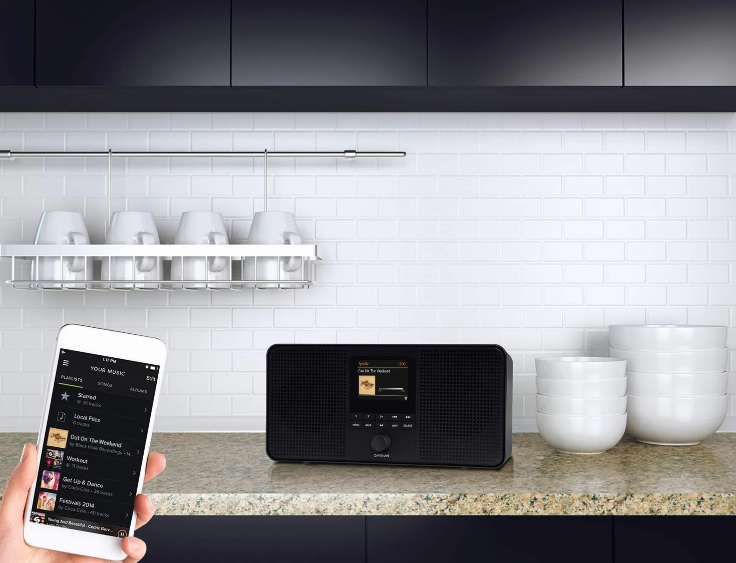LEMEGA IR4S Stereo WiFi Internet Radio,Tragbares DAB/DAB+/FM Digitalradio,Spotify Connect,Bluetooth,Doppel Wecker,60 Voreinstellungen,Kopfhörer-Ausgang,Batteries und Netzstrom - Schwarzes Finish