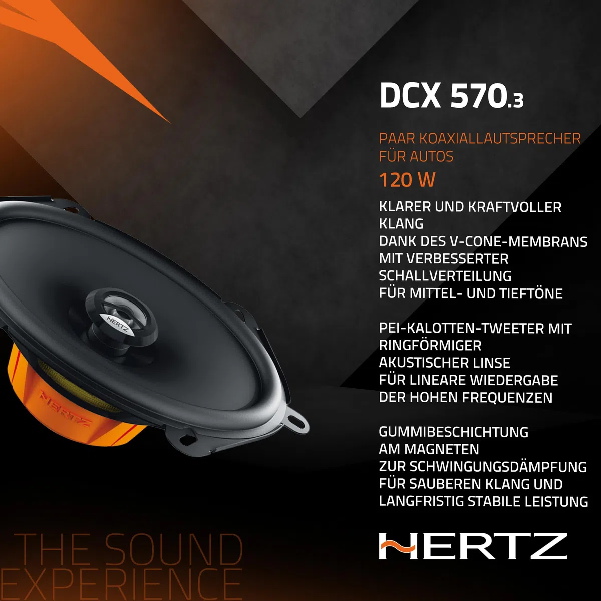 Hertz DCX 570 Paar 2-Wege-Koaxiallautsprecher 5x7, 120 W | wasserabweisendes Presspapier, PEI-Hochtöner 15 mm, 60 W RMS, 4 Ohm, 93 dB, 60-21000 Hz, Ferrit-Magnet, Einbautiefe 59 mm