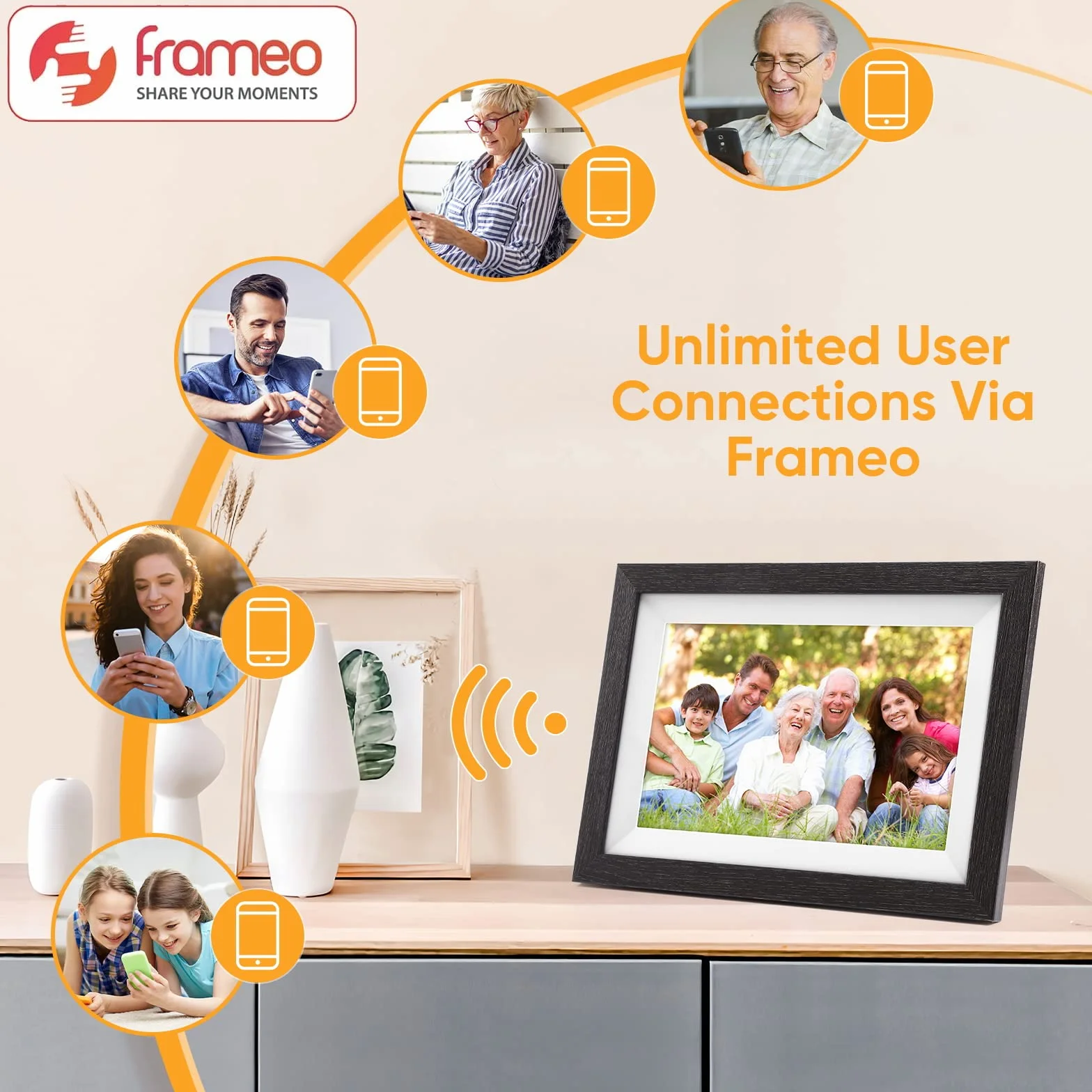 Frameo Digitaler Bilderrahmen WLAN, FUMAT 10.1 Zoll Elektronischer Bilderrahmen Digital 32 GB Speicher, Einfache Teilen von Fotos und Videos über Frameo App, Automatische Drehung,IPS HD Touchscreen