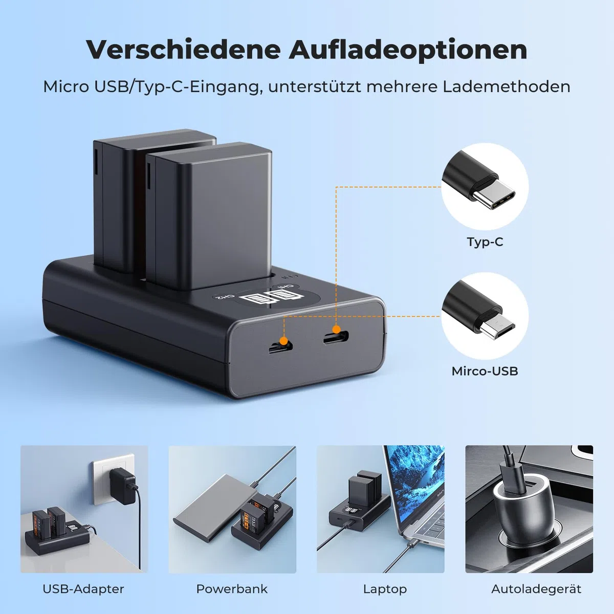 K&F CONCEPT EN-EL25 Ersatzakku 2er-Pack mit LCD Dual Slot Ladegerät, Kompatibel mit Nikon Z30 Z50 ZFC Z50ii Kameras