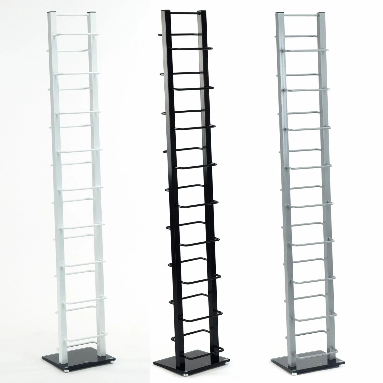 Design CD Regal Tower | 138x20 cm (HxB), Metall mit Glasfuß | stilvolle CD Aufbewahrung, Retro CD Rack für ca 126 CDs, CD Ständer | Farbe: weiß