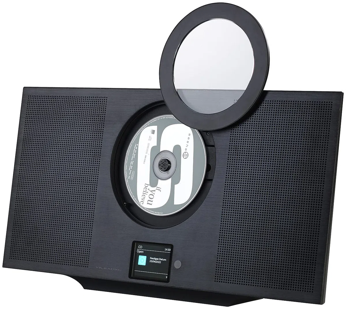 VR-Radio Wandradio flach: Stereoanlage, Alu, Internet-Radio/CD/DAB+/Bluetooth, 60W, DSP, schwarz (Radio flach Wandmontage, vertikale Stereoanlage, Box)