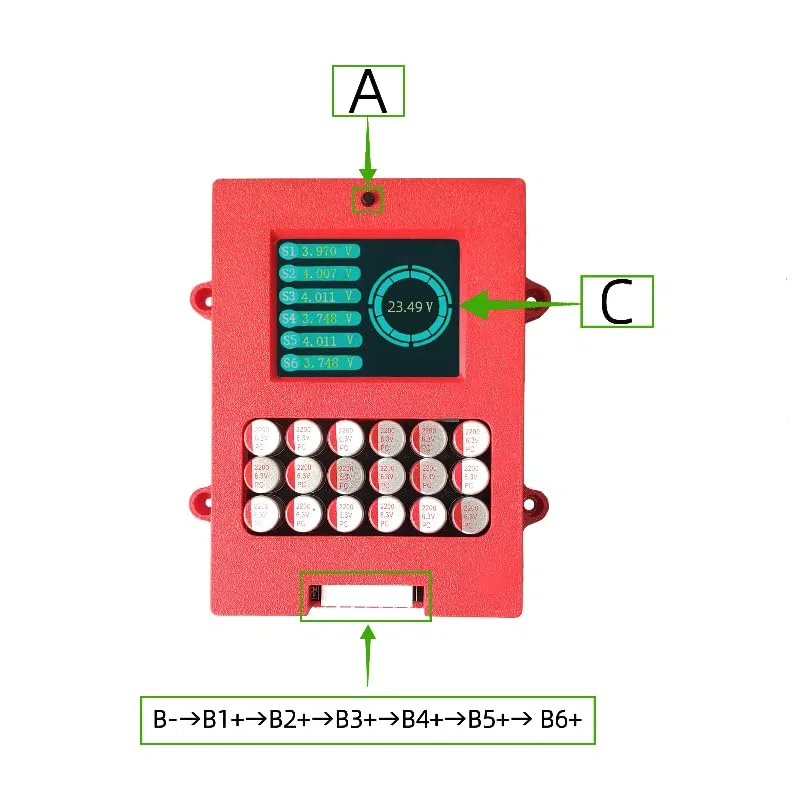 6S 5A Aktiver Balancer mit Spannungsanzeige – Lithium-Titanat-Kondensator-Ausgleichsplatte für LFP und NCM