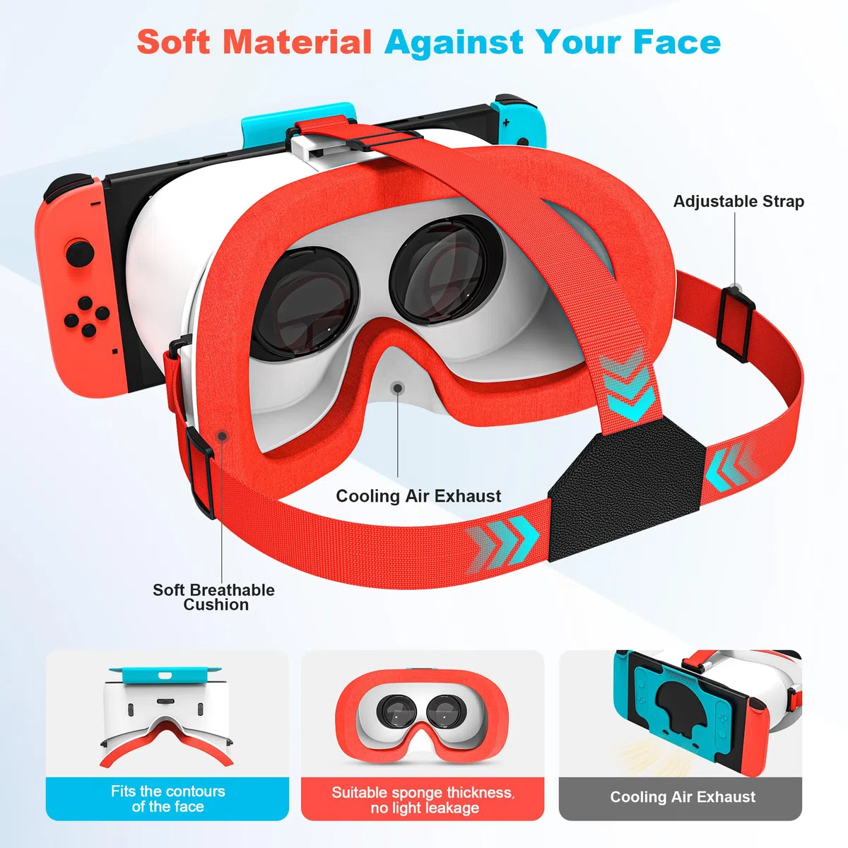VR-Headset für Nintendo Switch & OLED-Modell, verbessern Sie Ihre Switch 1/OLED VR-Spiele mit Virtual Reality 3D-Brille, verstellbaren HD-Objektiven und bequemem Kopfband, coole Brillen für Kinder