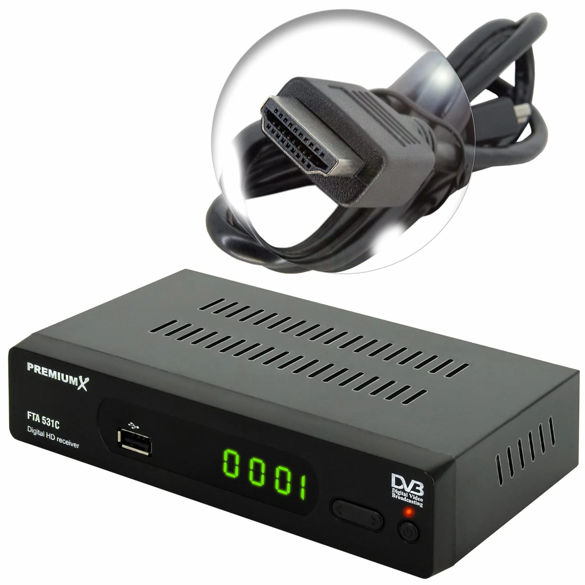 PremiumX Kabelreceiver DVB-C FTA 531C Digital FullHD SCART HDMI USB Mediaplayer, TV-Receiver Kabel-Fernsehen