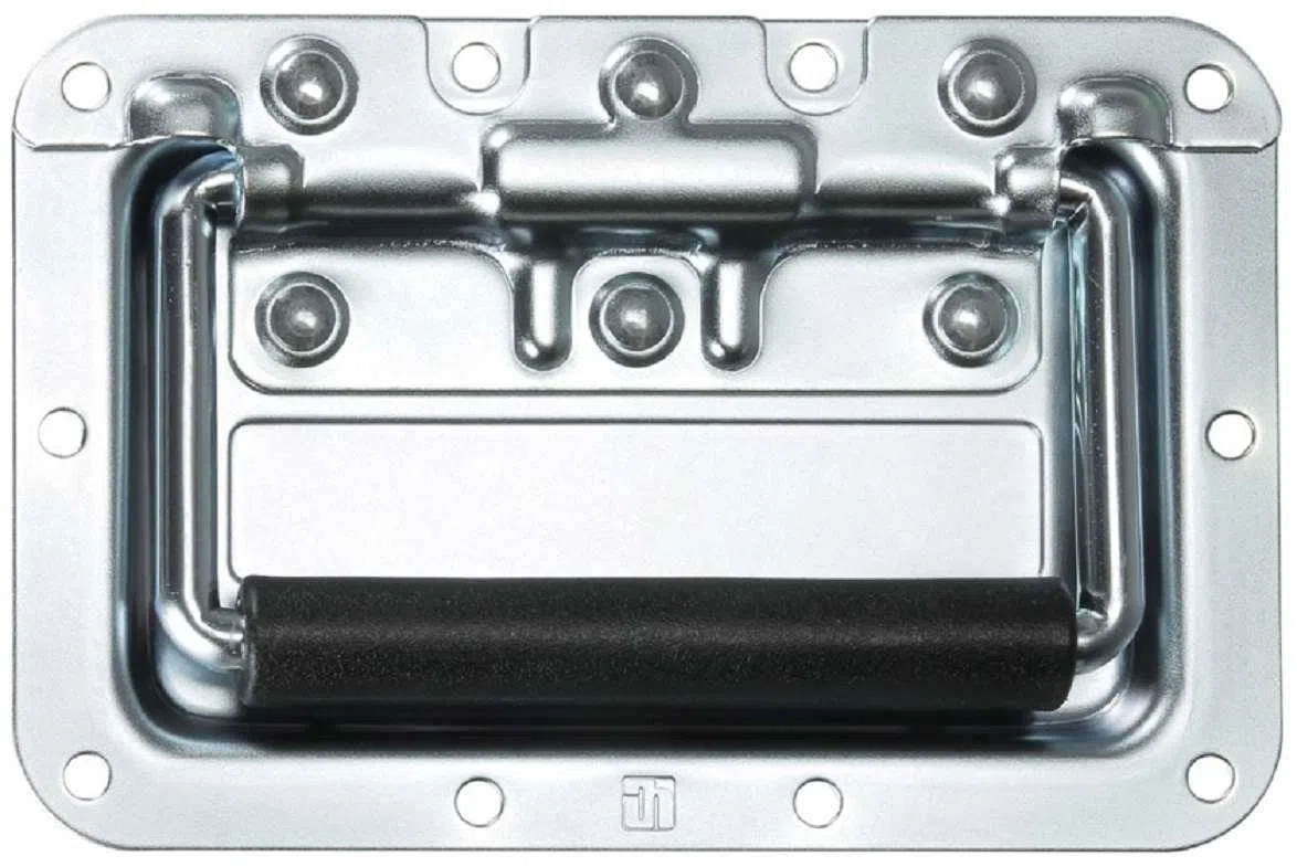 Adam Hall 24 x 34082 Gefederter Klappgriff mittel 154 x 101 mm in Schale/Einbauschale, Stahl silber Kistengriff Boxengriff Tragegriff Case Griff PA Flightcase