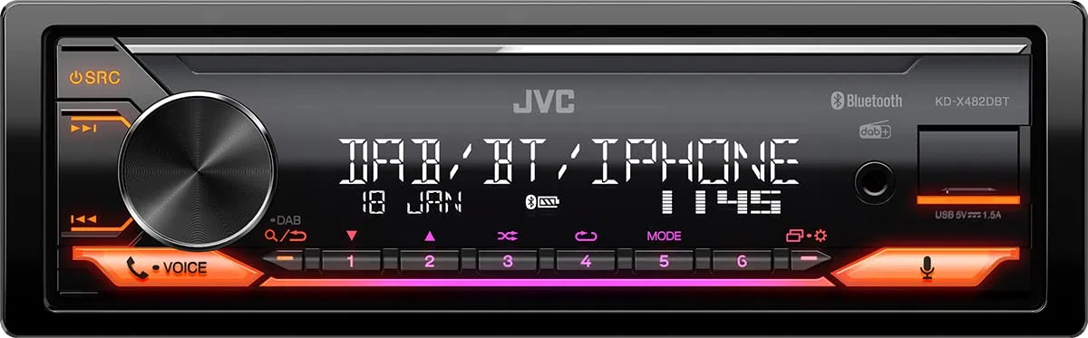 JVC KD-X482DBT USB-Autoradio mit DAB+ & Bluetooth Freisprecheinrichtung (USB, AUX-In, 3 x Pre-Out 2, 5V, Amazon Alexa, Soundprozessor, 4x50 W, VAR. Beleuchtung), Schwarz