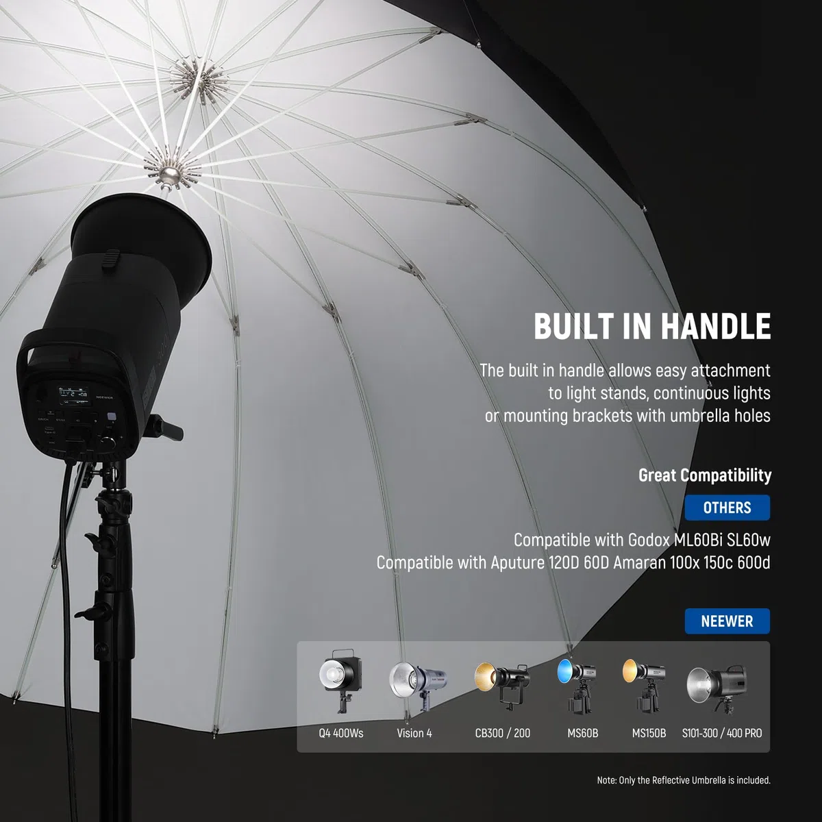 NEEWER 130cm Parabolischer Reflexschirm Studioschirm Fotografie, Regenschirm mit weißer Innenseite, weiche Beleuchtung mit Diffusor Abdeckung, Tasche, schnell zusammenklappbar für Kamera Video, NS2U