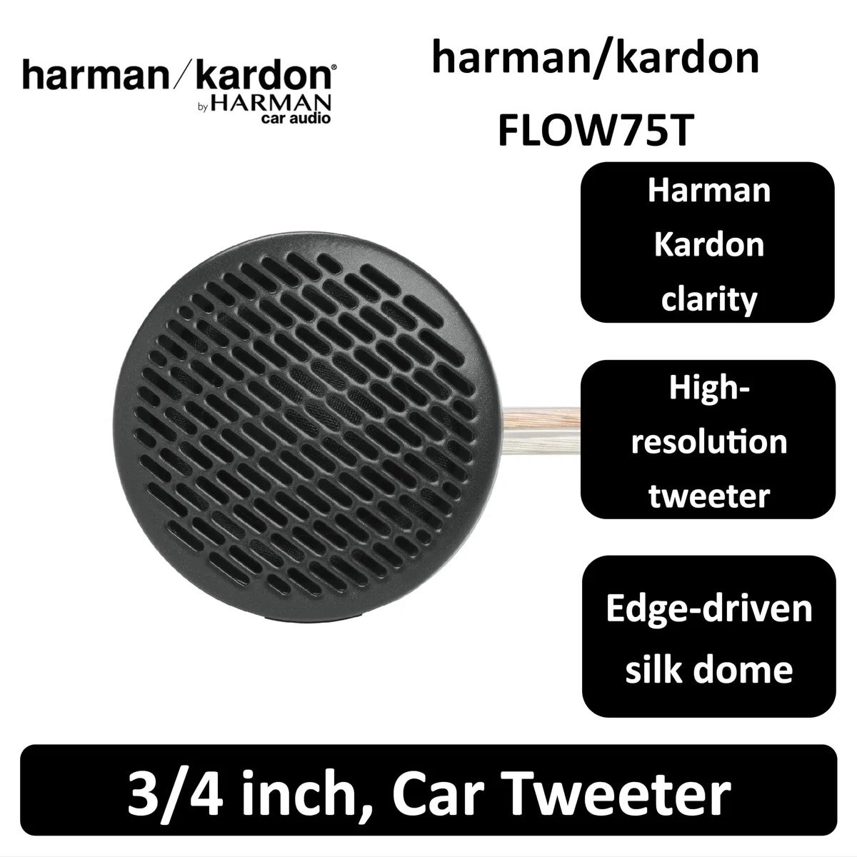 Harman Kardon Flow 75T Hochtöner Auto 1mm (3/4 Zoll): Seidenkalotten Tweeter mit 120W RMS und 360W Peak, klare Höhen Car HiFi Nachrüstlautsprecher für brillanten Sound