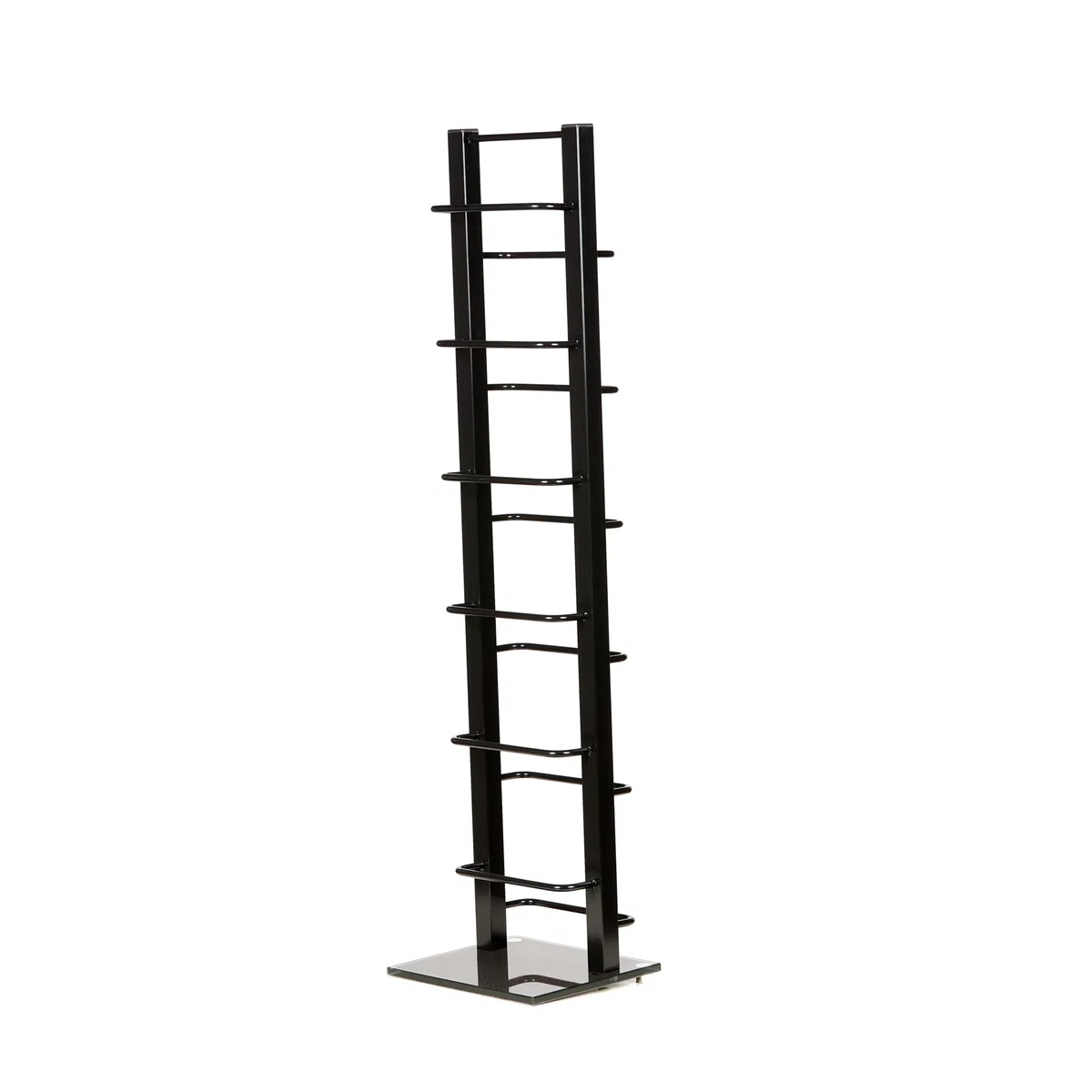 DESIGN CD STÄNDER CD REGAL LOUNGE TOWER schwarz 92cm aus Metall und Glas Aufbewahrung für ca 85 CDs