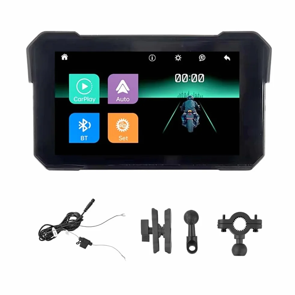 5 Tragbarer GPS-Navigationsbildschirm für Motorräder, Kabelloses Carplay, Android Auto, IP68, Wasserdichtes Display, Bluetooth