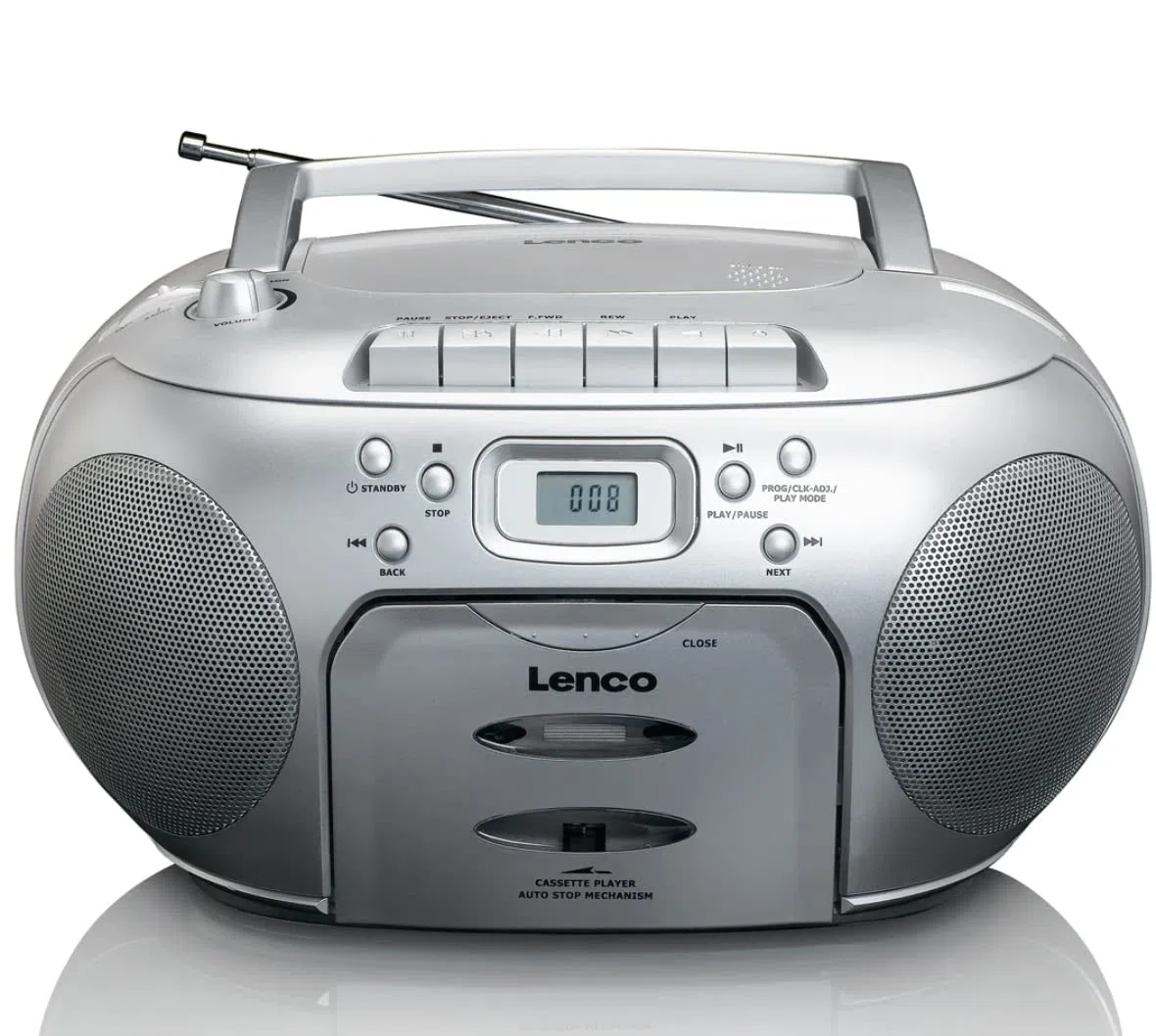 Lenco SCD-420 Silver Tragbares UKW-Radio mit Toplader CD-Spieler und Kassettendeck, LCD Display, Wiederholungsfunktion, Auto-Stopp, Kopfhöreranschluss, Default