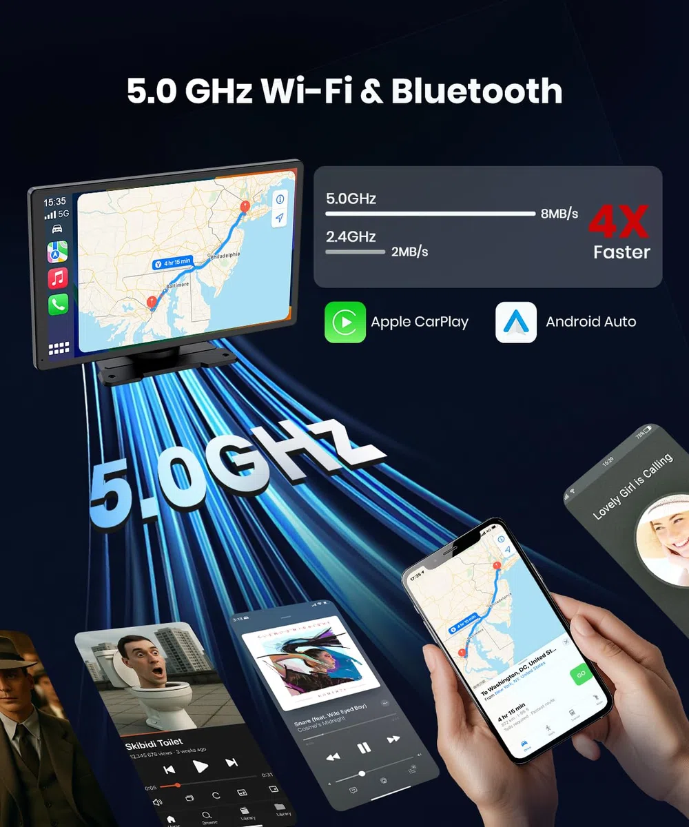 Foxpark 9.26-Zoll CarPlay Display mit IPS Touchscreen, kabelloses Apple CarPlay & Android Auto,Bluetooth 5.0, Mirror Link,FM/AUX,einfache Plug & Play Installation für ältere Fahrzeuge